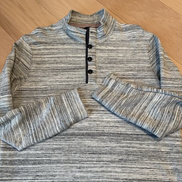 Relwen Henley Button Collar Sweater Large Heather Gray Fleece Pullover Outerwear - Picture 4 of 8